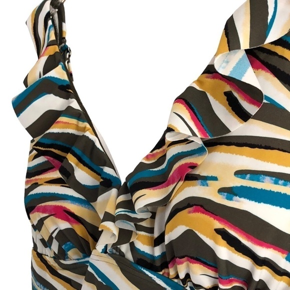 DKNY Ruffle Plunge Underwire Tummy Control One Piece Swimsuit Size 18 NWT - Picture 4 of 15